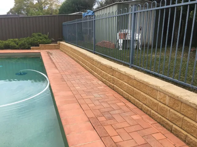 after pool area fence cement pavers clean
