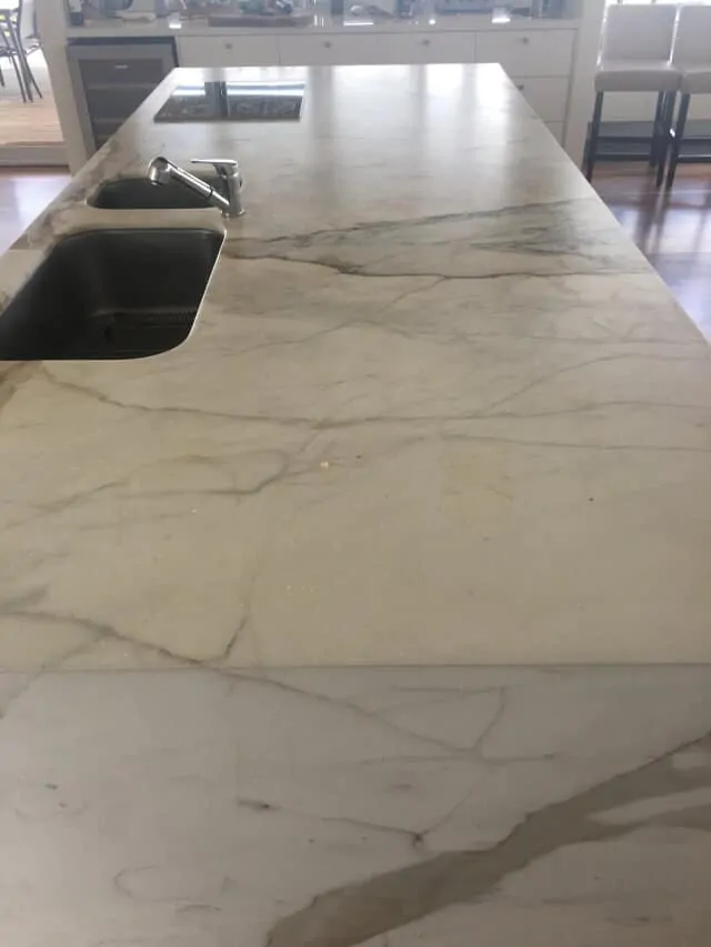 kitchen marble bench honing before