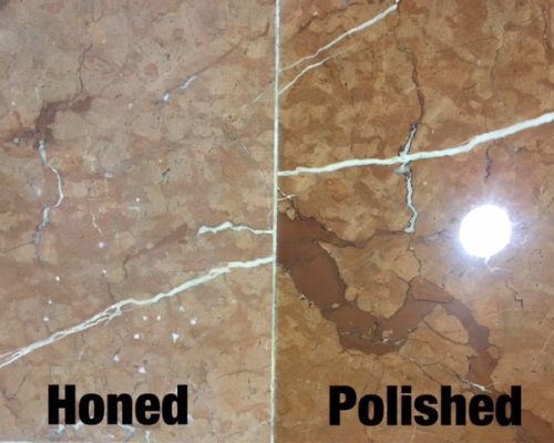 honed and polished marble side by side comparison